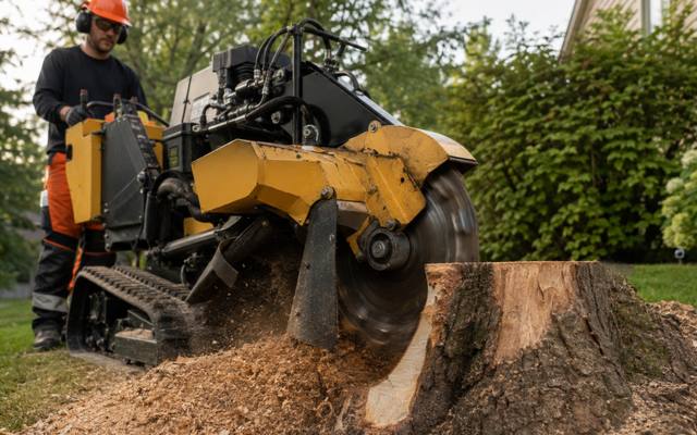 Stump grinder clearing a tree stump down to grade